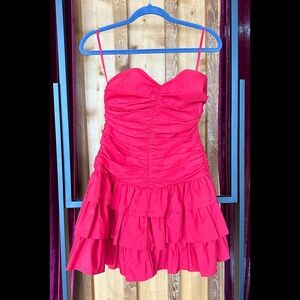 Strapless Red 1980s inspired 3 tiered mini cocktail dress